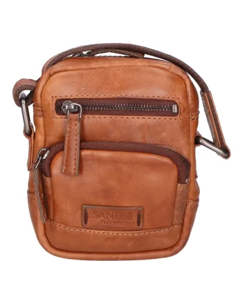 Geanta crossbody unisex de piele cu buzunare multiple, Maro cognac
