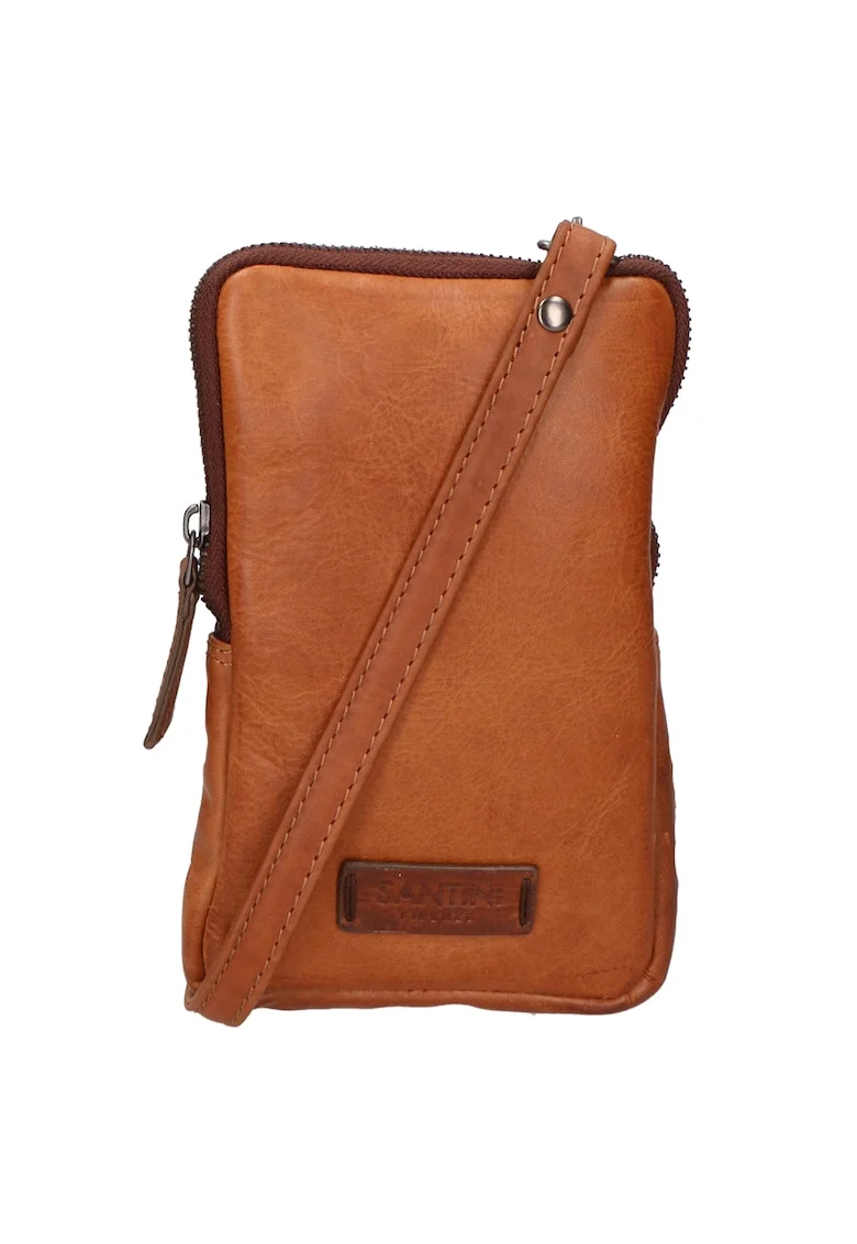 Geanta crossbody unisex de piele cu bareta detasabila, Maro cognac
