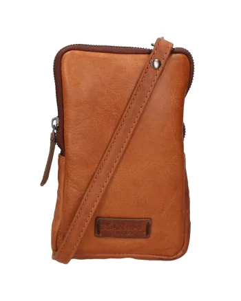 Geanta crossbody unisex de piele cu bareta detasabila, Maro cognac
