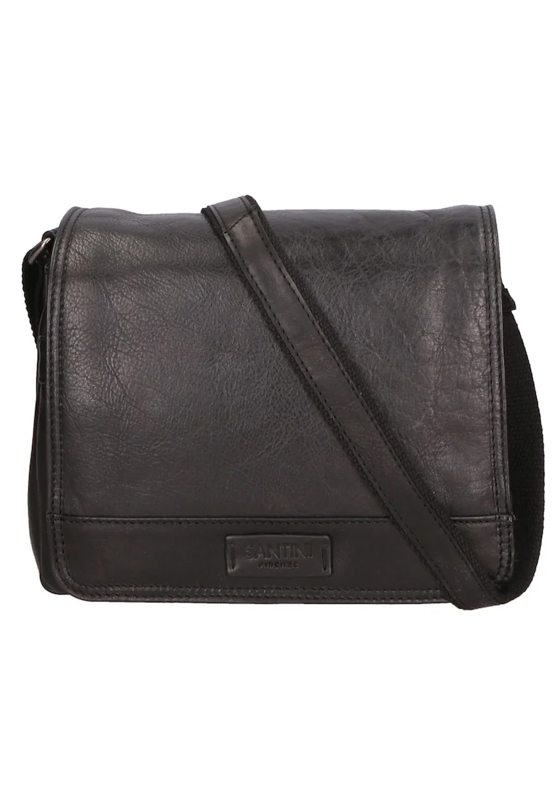 Geanta crossbody unisex de piele cu buzunare multiple, Negru