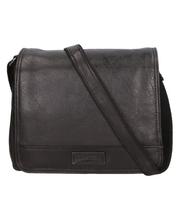 Geanta crossbody unisex de piele cu buzunare multiple, Negru