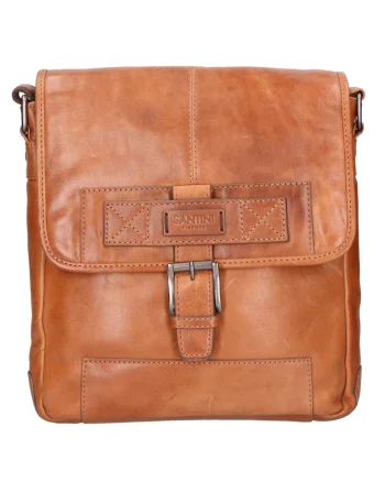 Geanta crossbody unisex de piele 27265, Maro cognac