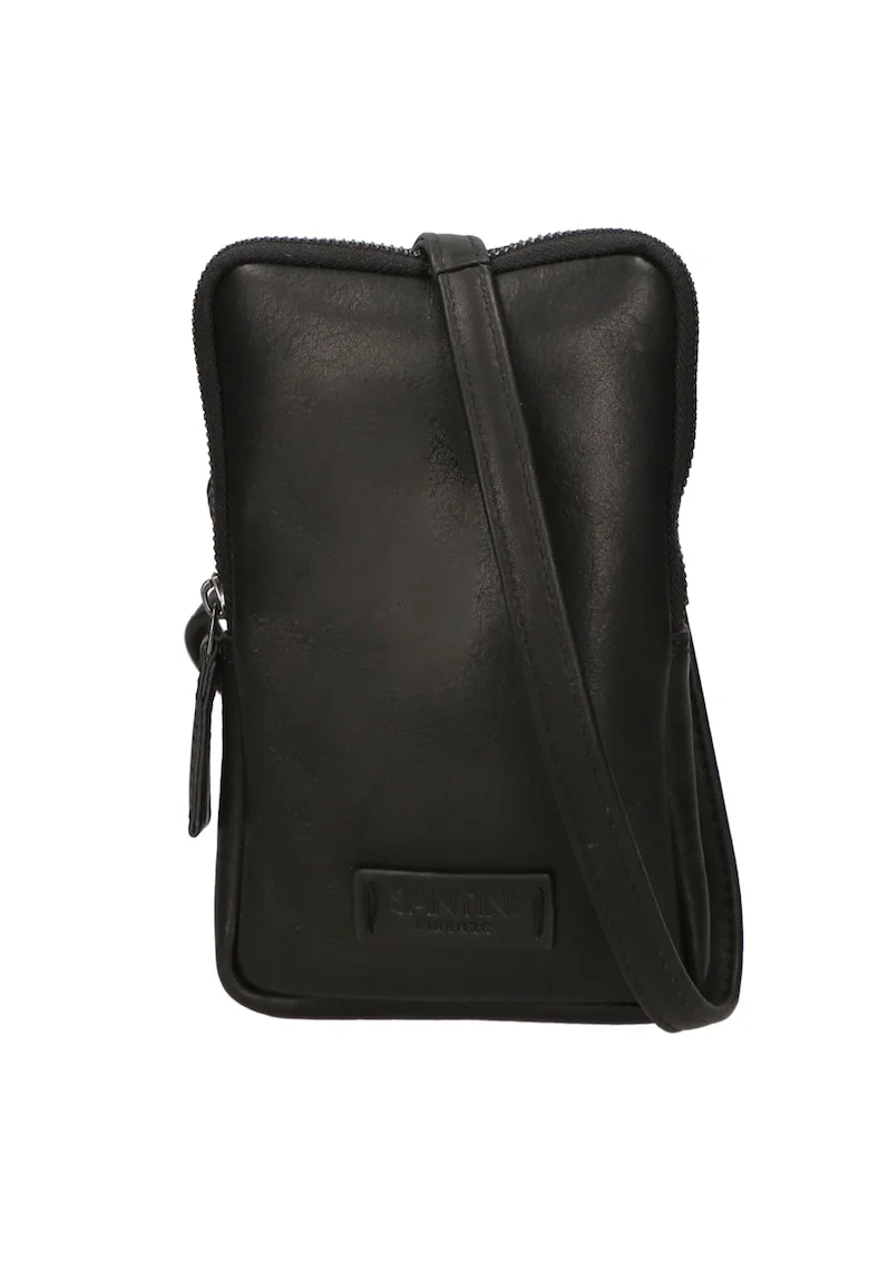Geanta crossbody unisex de piele cu bareta detasabila, Negru