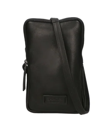 Geanta crossbody unisex de piele cu bareta detasabila, Negru