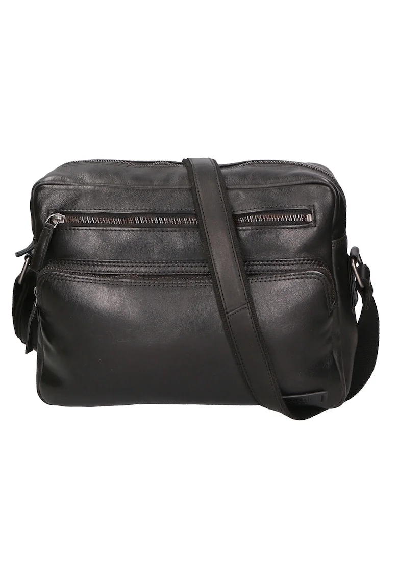 Geanta crossbody unisex de piele cu buzunare multiple, Negru