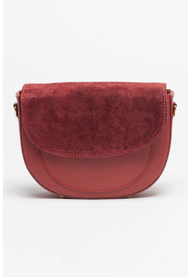 Geanta crossbody de piele cu bareta detasabila, Visiniu