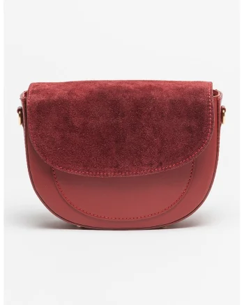 Geanta crossbody de piele cu bareta detasabila, Visiniu