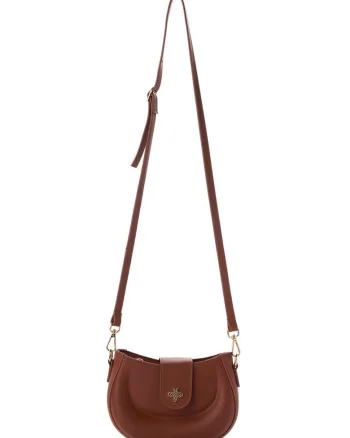 Geanta crossbody de piele ecologica cu logo metalic, Maro scortisoara