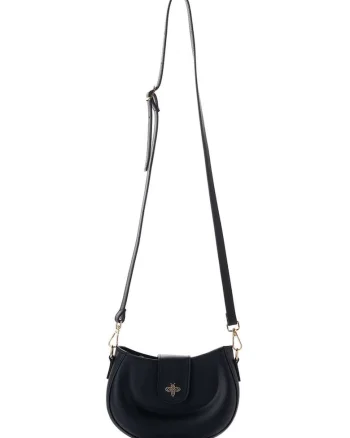 Geanta crossbody de piele ecologica cu logo metalic, Negru