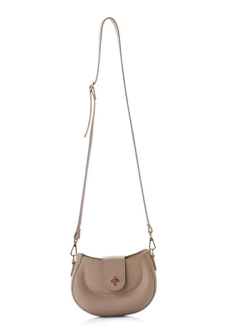 Geanta crossbody de piele ecologica cu logo metalic, Bej