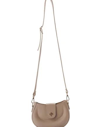 Geanta crossbody de piele ecologica cu logo metalic, Bej