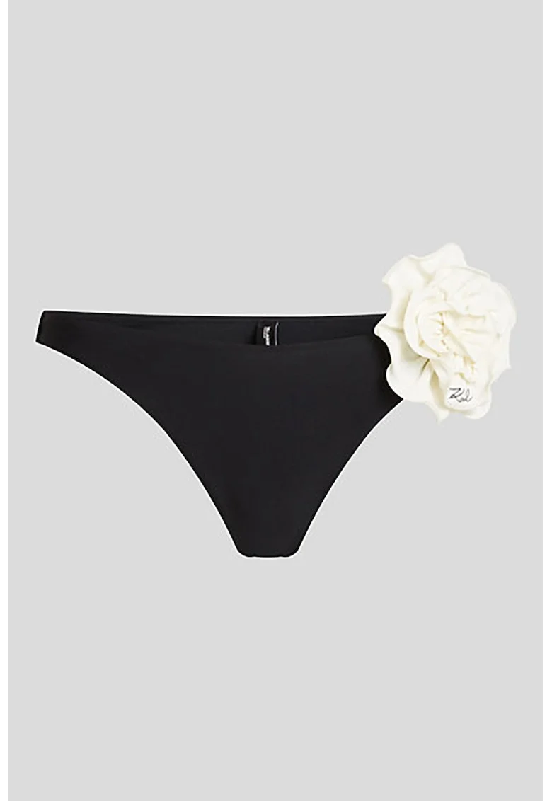 Slip de baie cu detaliu floral, Alb fildes/Negru