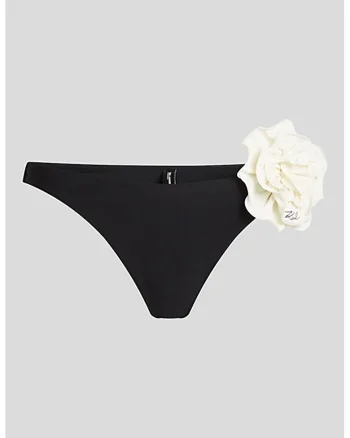 Slip de baie cu detaliu floral, Alb fildes/Negru