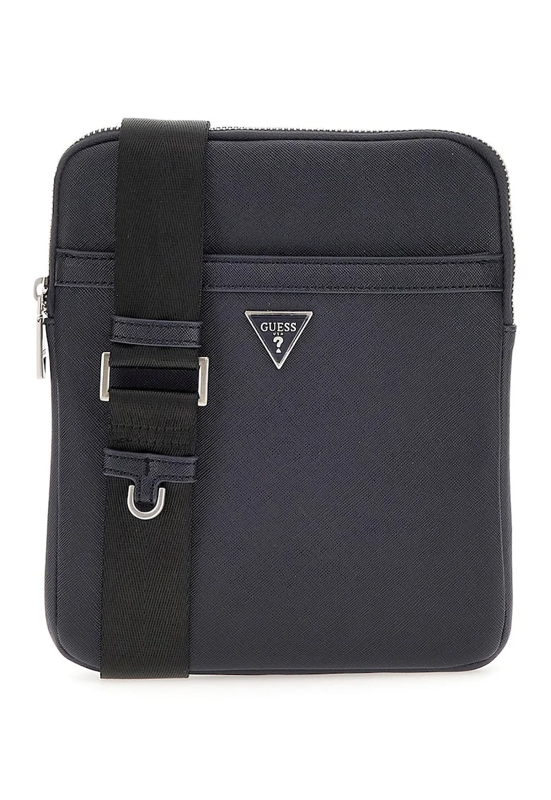 Geanta crossbody de piele ecologica cu logo Certosa, Albastru inchis