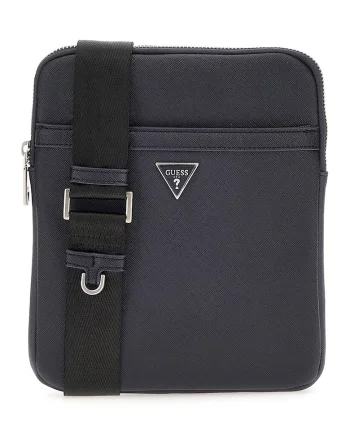 Geanta crossbody de piele ecologica cu logo Certosa, Albastru inchis