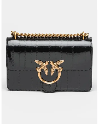 Geanta crossbody de piele cu bareta lant, Negru