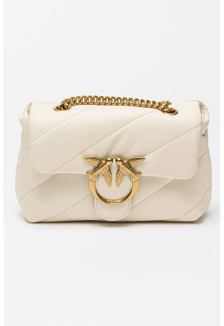 Geanta crossbody de piele Love Mini Puff, Crem, 15x21x9