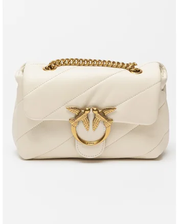 Geanta crossbody de piele Love Mini Puff, Crem, 15x21x9