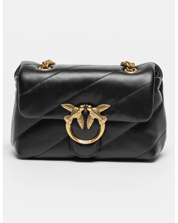 Geanta crossbody de piele Love Mini Puff, Negru, 15x21x9