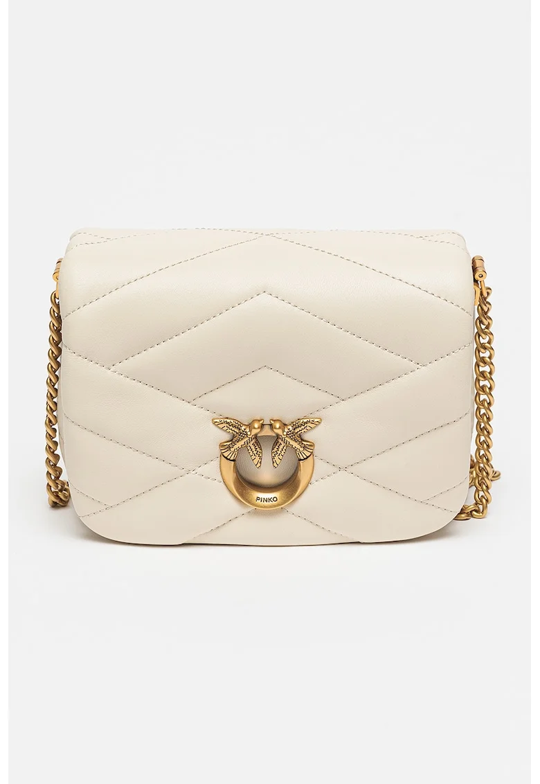 Geanta crossbody din piele Love Click Puff, Alb murdar