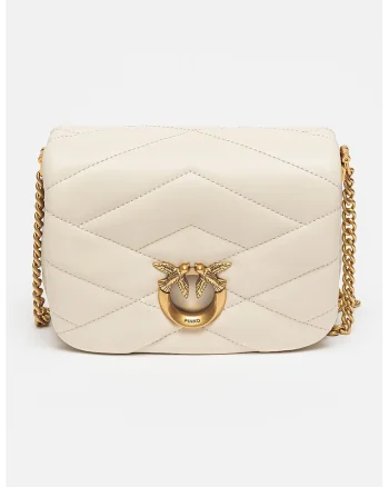 Geanta crossbody din piele Love Click Puff, Alb murdar
