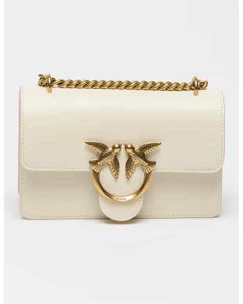 Geanta crossbody mica din piele cu aplicatie logo metalica Love One, Auriu/Crem