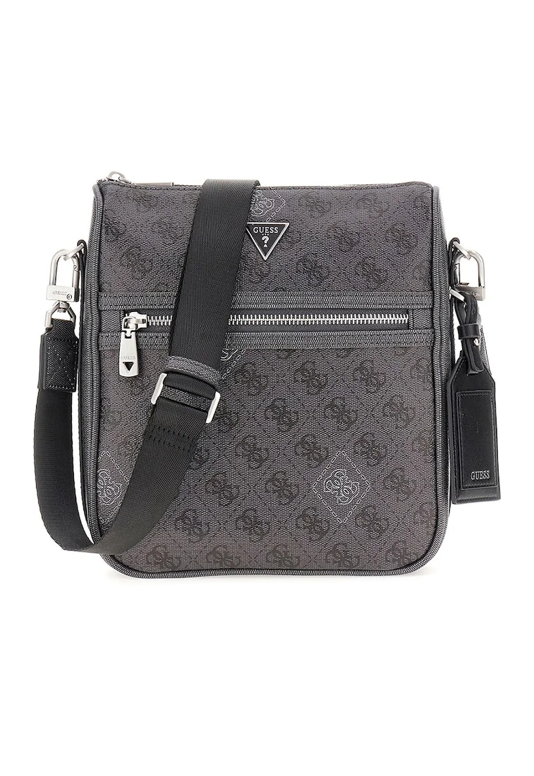 Geanta crossbody din piele ecologica cu model monograma, Gri inchis