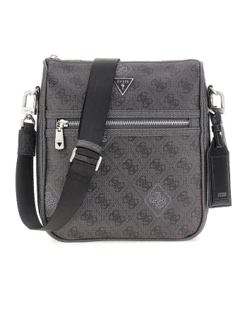 Geanta crossbody din piele ecologica cu model monograma, Gri inchis