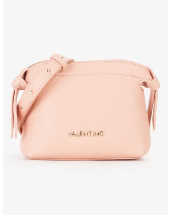 Geanta crossbody de piele ecologica cu logo metalic, Roz pastel