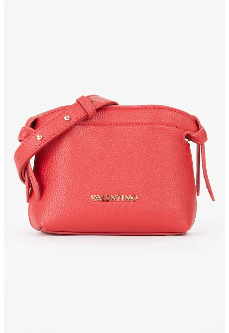 Geanta crossbody de piele ecologica cu logo metalic, Coral