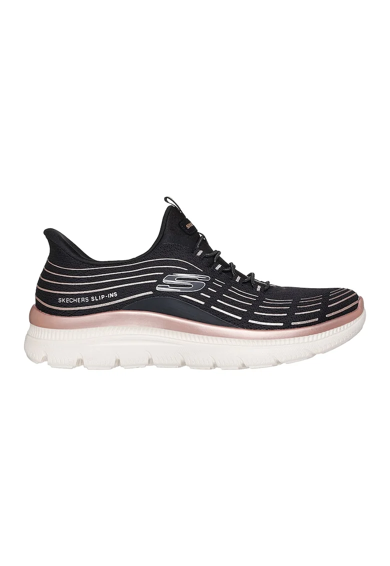 Pantofi sport slip-ins cu detalii contrastante Summits Plus Soft Luster, Negru/Roz prafuit