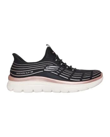 Pantofi sport slip-ins cu detalii contrastante Summits Plus Soft Luster, Negru/Roz prafuit