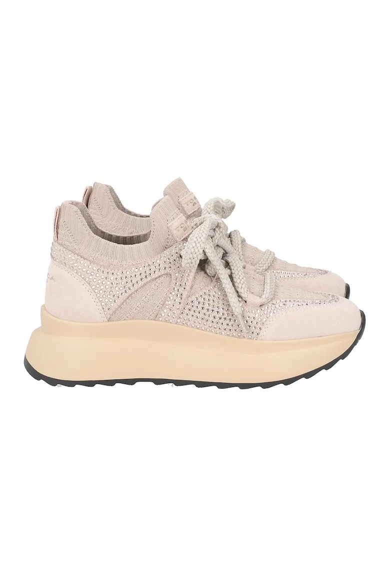 Pantofi sport slip-on cu strasuri, Bej deschis