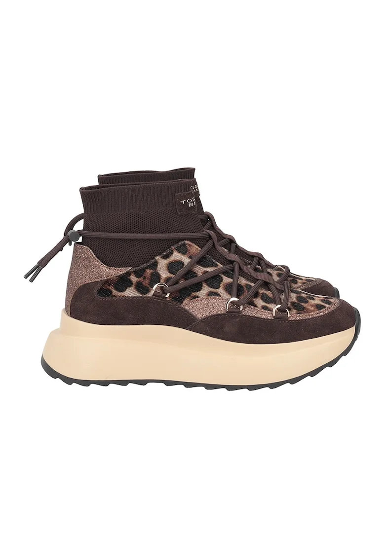 Pantofi sport slip-on cu talpa wedge, Maro inchis/Maro