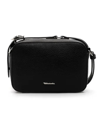 Geanta crossbody din piele ecologica cu logo, Negru, 14,5x21x6