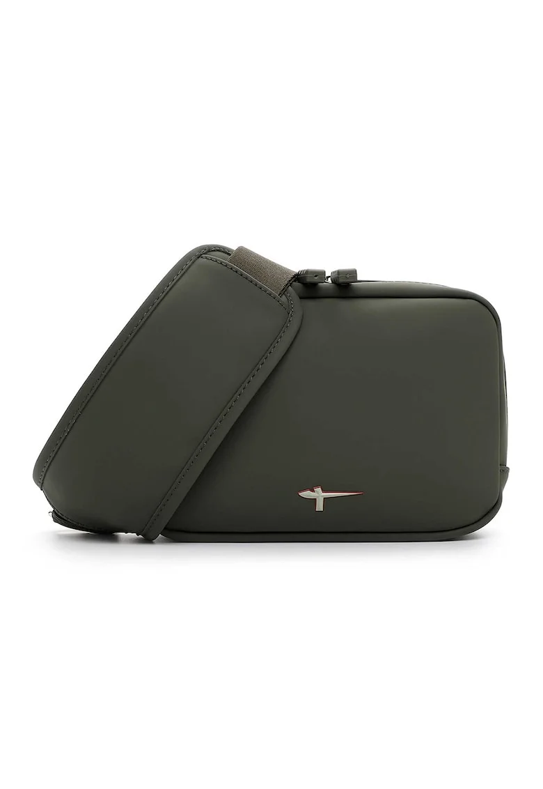 Geanta crossbody de piele ecologica cu logo discret, Verde sparanghel