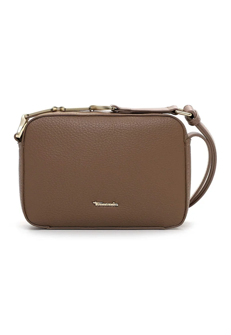 Geanta crossbody piele ecologica cu logo - 46794, Maro inchis, 14,5x21x6