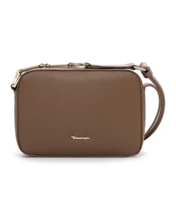 Geanta crossbody piele ecologica cu logo - 46794, Maro inchis, 14,5x21x6
