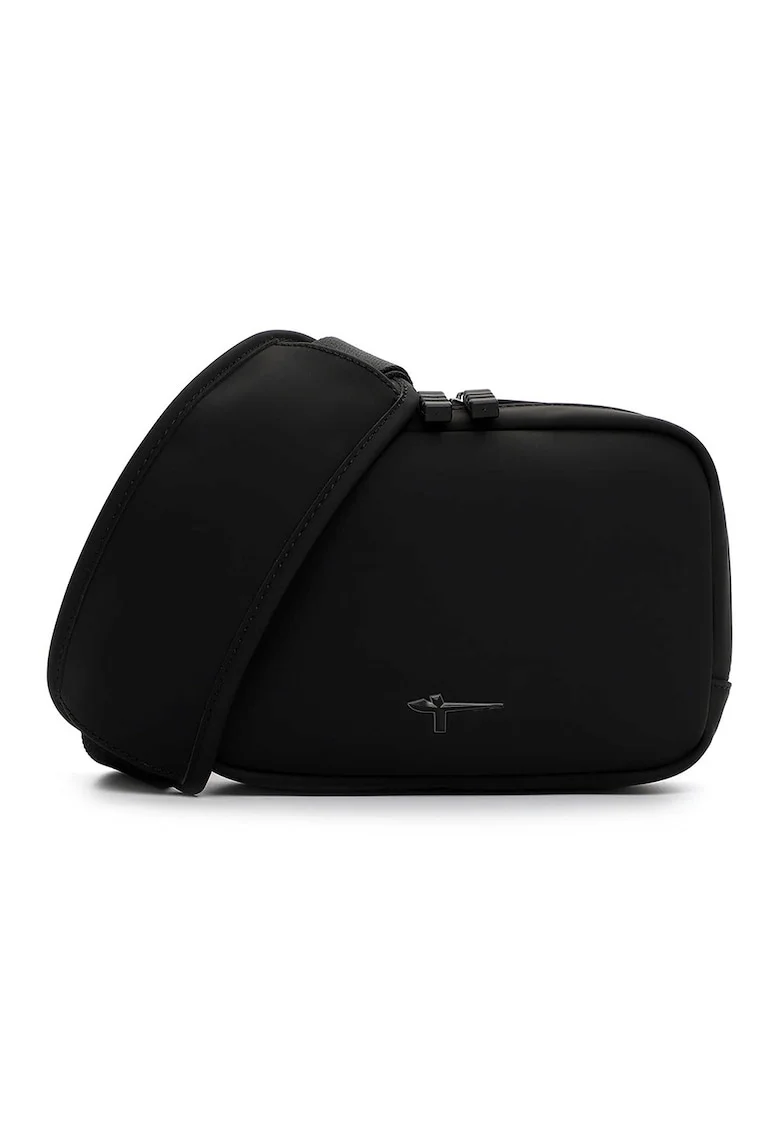 Geanta crossbody de piele ecologica cu logo discret, Negru