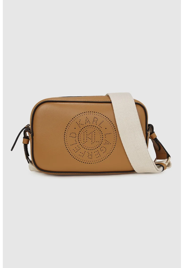 Geanta crossbody de piele cu logo, Caramel