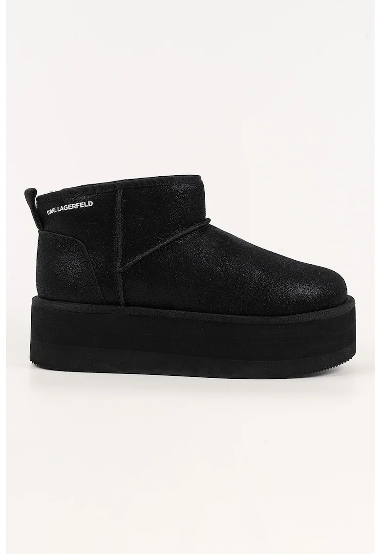 Ghete flatform slip-on din piele intoarsa, Negru