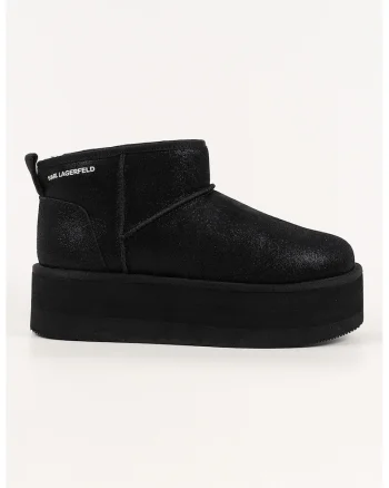 Ghete flatform slip-on din piele intoarsa, Negru