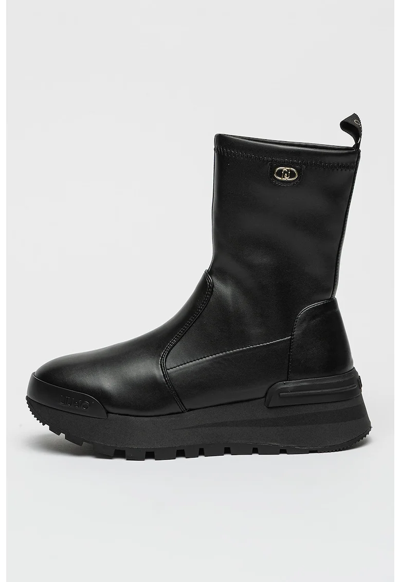Ghete slip-on de piele ecologica, Negru stins