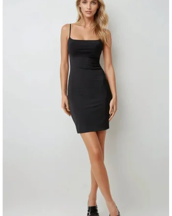 Rochie mini bodycon,  decolteu patrat, negru, jerseu