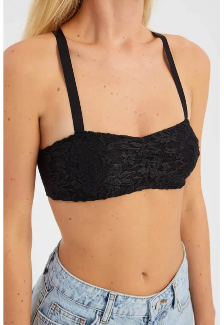 Sutien cu bretele,  decolteu in forma de inima, albastru denim, textil