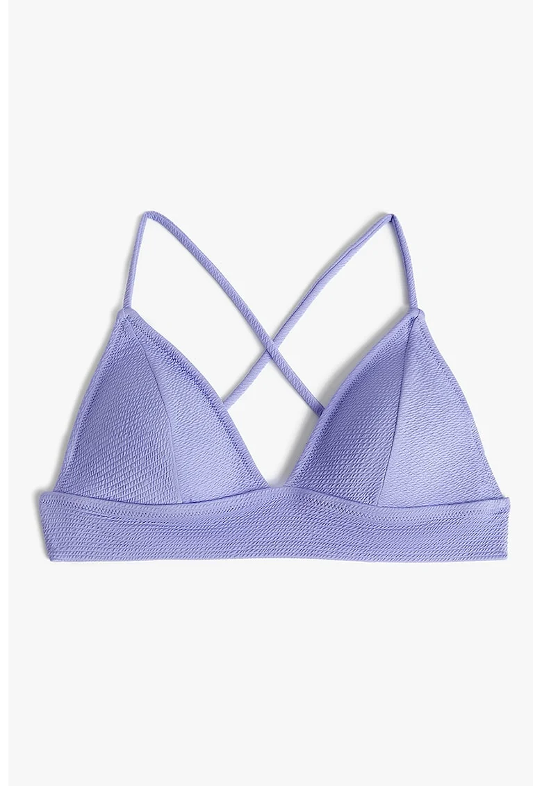 Sutien de baie cu cupe triunghiulare si aspect texturat, Albastru deschis