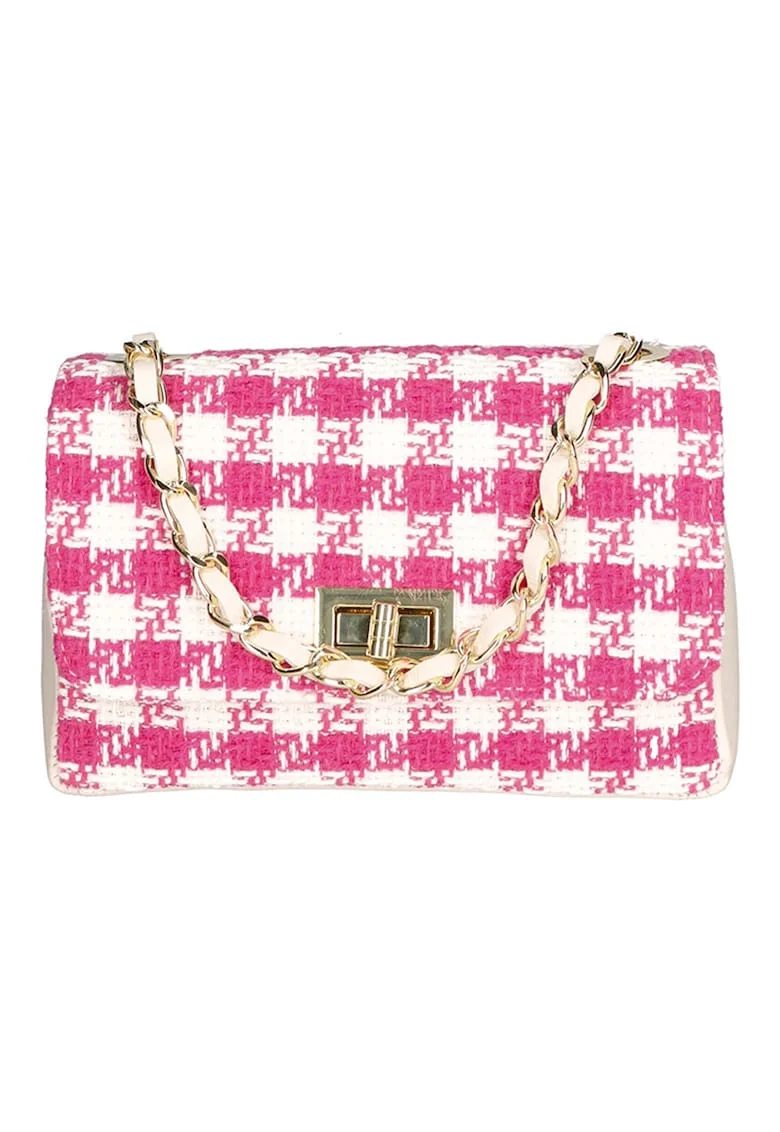Geanta crossbody cu bareta convertibila, Alb/Fucsia