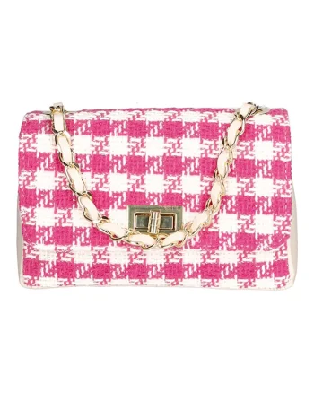 Geanta crossbody cu bareta convertibila, Alb/Fucsia