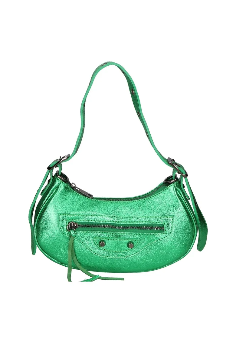Geanta crossbody de piele cu aspect metalic, Verde inchis