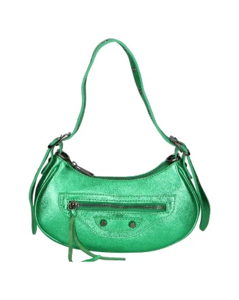 Geanta crossbody de piele cu aspect metalic, Verde inchis